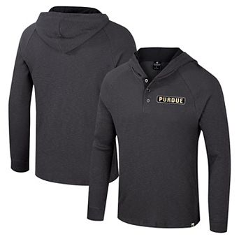 Men's Colosseum Charcoal Purdue Boilermakers Dujour Ralgan Long Sleeve Henley Hoodie T-Shirt