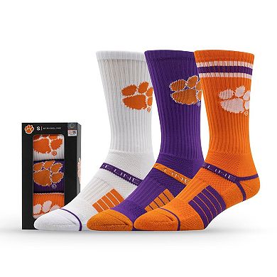 Unisex Strideline Clemson Tigers Premium Knit Crew Socks Three-Pack