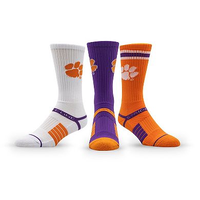 Unisex Strideline Clemson Tigers Premium Knit Crew Socks Three-Pack
