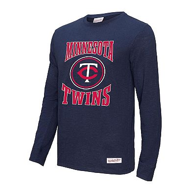 Men's Mitchell & Ness Navy Minnesota Twins Arched Logo Slub Long Sleeve T-Shirt