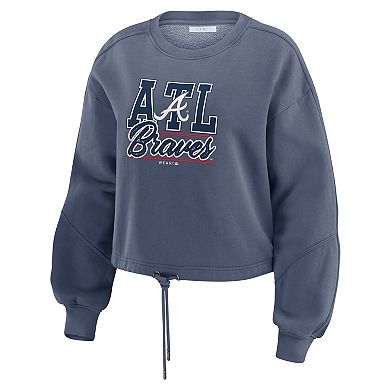 Women's WEAR by Erin Andrews Navy Atlanta Braves Washed Fleece Sweatshirt & Shorts Lounge Set