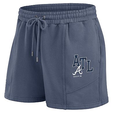 Women's WEAR by Erin Andrews Navy Atlanta Braves Washed Fleece Sweatshirt & Shorts Lounge Set
