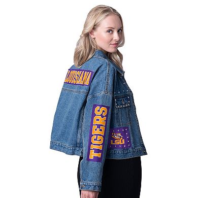 Women's G-III 4Her by Carl Banks Denim LSU Tigers Game Ball Patches and Studs Full-Button Jacket