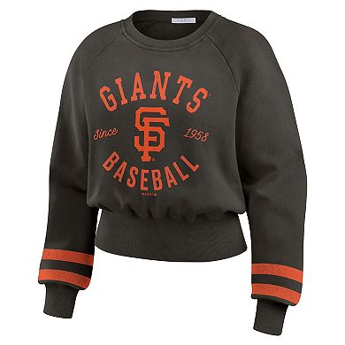 Women's WEAR by Erin Andrews Black San Francisco Giants Vintage Washed Cropped Pullover Sweatshirt