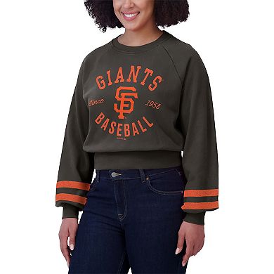 Women's WEAR by Erin Andrews Black San Francisco Giants Vintage Washed Cropped Pullover Sweatshirt