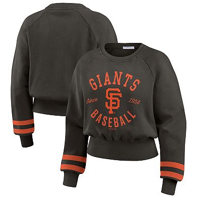 Women's WEAR by Erin Andrews Black San Francisco Giants Vintage Washed Cropped Pullover Sweatshirt