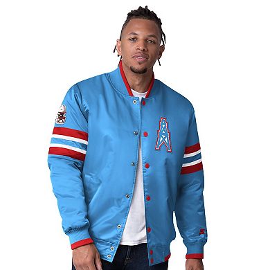 Men's Starter Light Blue Houston Oilers Gridiron Classics Vintage Logo Scout I Full-Snap Varsity Jacket