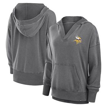 Women's Fanatics Heather Charcoal Minnesota Vikings Initiative Snow Wash French Terry V-Neck Pullover Hoodie