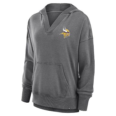 Women's Fanatics Heather Charcoal Minnesota Vikings Initiative Snow Wash French Terry V-Neck Pullover Hoodie