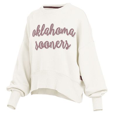 Women's Pressbox Cream Oklahoma Sooners Chelsea Oversized Pullover Sweatshirt