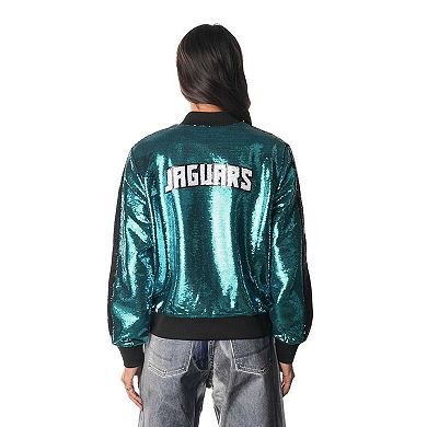 Women's The Wild Collective Teal Jacksonville Jaguars Sequin Full-Zip Bomber Jacket