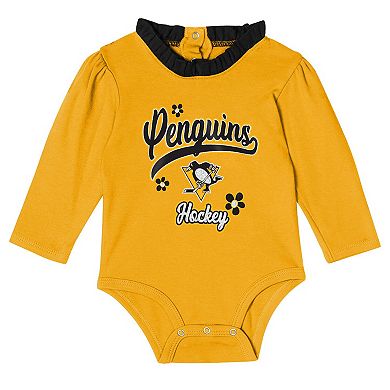 "Girls Infant Pittsburgh Penguins 3-Piece Rink Queen Long Sleeve Bodysuit, Pants & Headband Set"