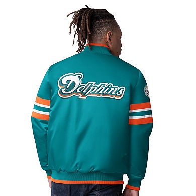 Men's Starter Aqua Miami Dolphins Vintage Logo Scout I Full-Snap Varsity Jacket