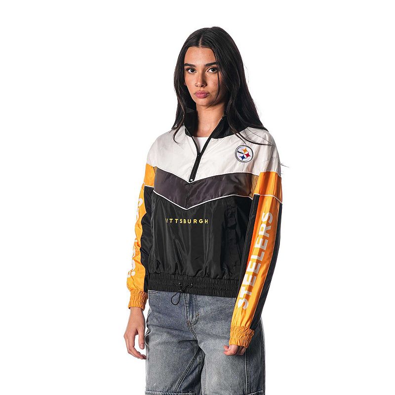 Women's The Wild Collective Black Pittsburgh Steelers 1/4 Zip Track Jacket,