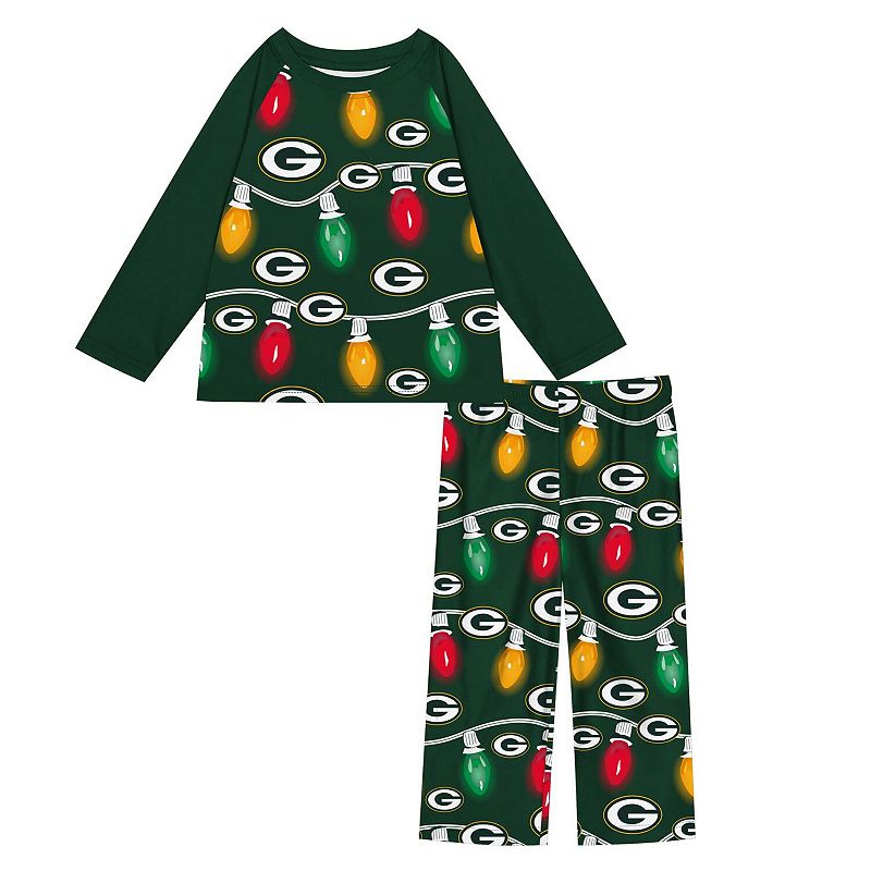 Toddler Green Bay Packers Two-Piece Garland Holiday Long Sleeve Pajama Set, Toddler Boy's, Size: 4T, Team