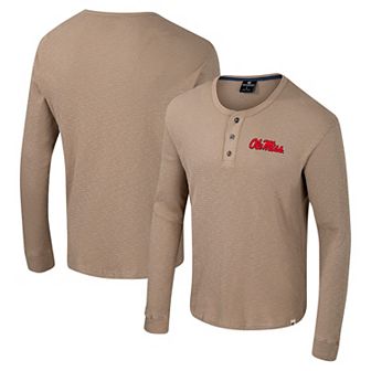 Men's Colosseum Tan Ole Miss Rebels Great Outdoors Henley Long Sleeve Shirt