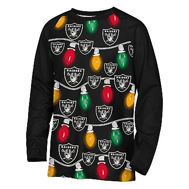 Youth Las Vegas Raiders Two-Piece Garland Holiday Long Sleeve Pajama Set