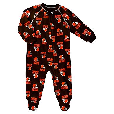 Infant Brown Cleveland Browns Allover Print Raglan Full-Zip Sleeper
