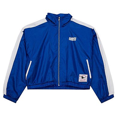 Women's Mitchell & Ness Royal New York Giants Nylon Cropped Full-Zip Jacket