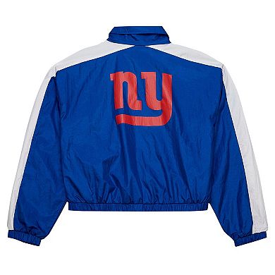 Women's Mitchell & Ness Royal New York Giants Nylon Cropped Full-Zip Jacket