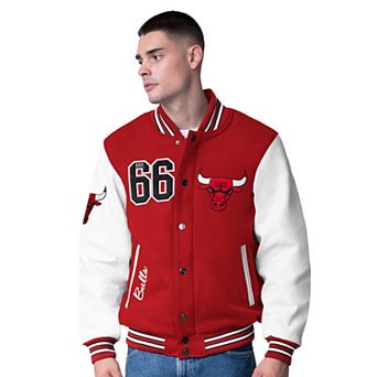Men's G-III Sports by Carl Banks Red Chicago Bulls Moneyball Wool & Leather Full-Snap Varsity Jacket