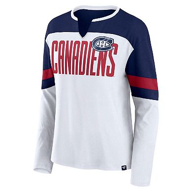 Women's Fanatics White/Navy Montreal Canadiens Frozen Long Sleeve Notch Neck T-Shirt