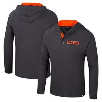 Men's Colosseum Charcoal Oregon State Beavers Dujour Ralgan Long Sleeve Henley Hoodie T-Shirt