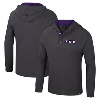 Men's Colosseum Charcoal TCU Horned Frogs Dujour Ralgan Long Sleeve Henley Hoodie T-Shirt