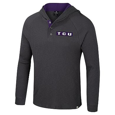 Men's Colosseum Charcoal TCU Horned Frogs Dujour Ralgan Long Sleeve Henley Hoodie T-Shirt