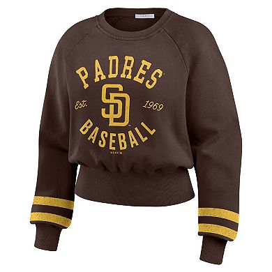 Women's WEAR by Erin Andrews Brown San Diego Padres Vintage Washed Cropped Pullover Sweatshirt