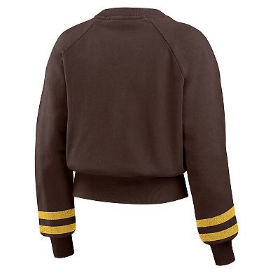 Women's WEAR by Erin Andrews Brown San Diego Padres Vintage Washed Cropped Pullover Sweatshirt