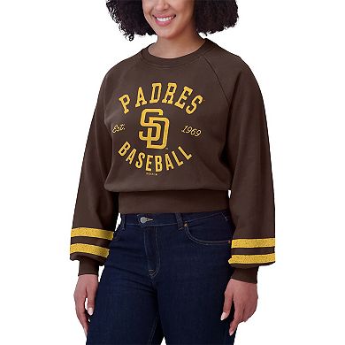 Women's WEAR by Erin Andrews Brown San Diego Padres Vintage Washed Cropped Pullover Sweatshirt
