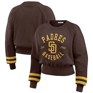 Women's WEAR by Erin Andrews Brown San Diego Padres Vintage Washed Cropped Pullover Sweatshirt