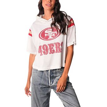 Women's The Wild Collective White San Francisco 49ers Mesh Short Sleeve Hoodie T-Shirt
