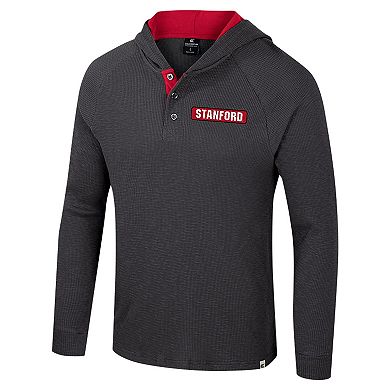 Men's Colosseum Charcoal Stanford Cardinal Dujour Ralgan Long Sleeve Henley Hoodie T-Shirt