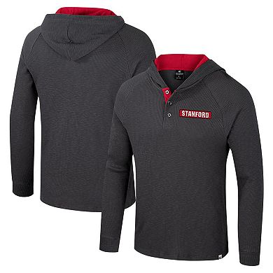 Men's Colosseum Charcoal Stanford Cardinal Dujour Ralgan Long Sleeve Henley Hoodie T-Shirt