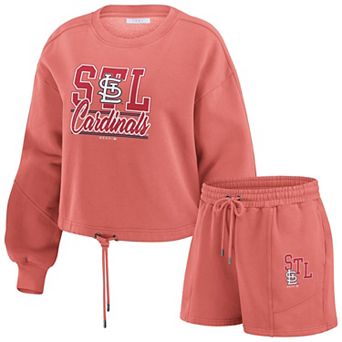 Women's WEAR by Erin Andrews Red St. Louis Cardinals Washed Fleece Sweatshirt & Shorts Lounge Set