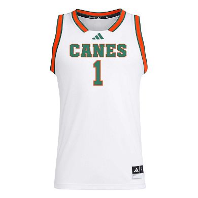 Men's adidas #1 White Miami Hurricanes Replica Swingman Jersey