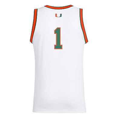 Men's adidas #1 White Miami Hurricanes Replica Swingman Jersey