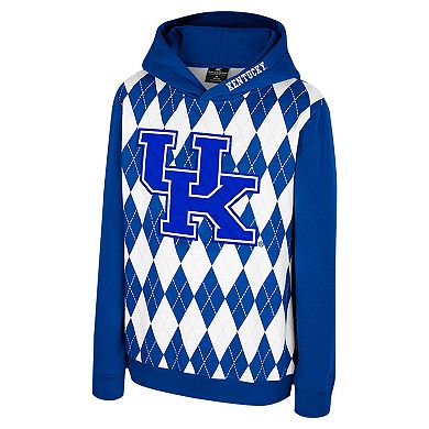 Youth Colosseum Royal Kentucky Wildcats Argyle The Dealio Pullover Hoodie