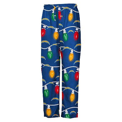 Youth Los Angeles Chargers Two-Piece Garland Holiday Long Sleeve Pajama Set