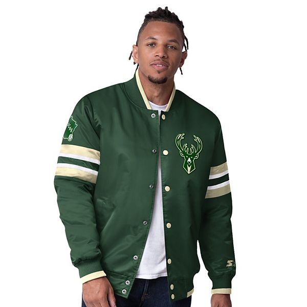 Men's Starter Hunter Green Milwaukee Bucks Scout Varsity Satin