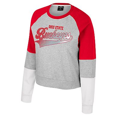 Girls Youth Colosseum Heather Gray Ohio State Buckeyes Katinka Rhinestone Pullover Sweatshirt