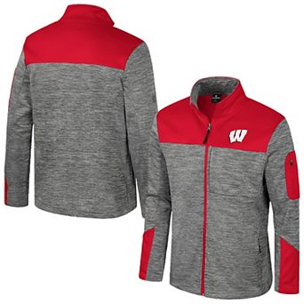 Men's Colosseum Gray/Red Wisconsin Badgers Guard Full-Zip Jacket