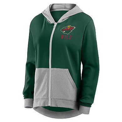 Women's Green Minnesota Wild Hit It French Terry Full-Zip Hoodie