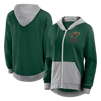 Women's Green Minnesota Wild Hit It French Terry Full-Zip Hoodie
