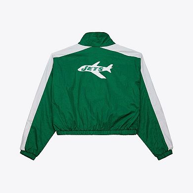 Women's Mitchell & Ness Green New York Jets Nylon Cropped Full-Zip Jacket