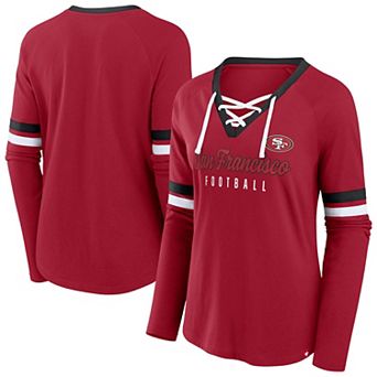 Women's Fanatics Scarlet San Francisco 49ers Plus Size Lace-Up V-Neck Long Sleeve T-Shirt