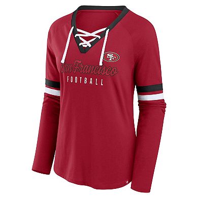 Women's Fanatics Scarlet San Francisco 49ers Plus Size Lace-Up V-Neck Long Sleeve T-Shirt