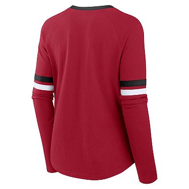 Women's Fanatics Scarlet San Francisco 49ers Plus Size Lace-Up V-Neck Long Sleeve T-Shirt